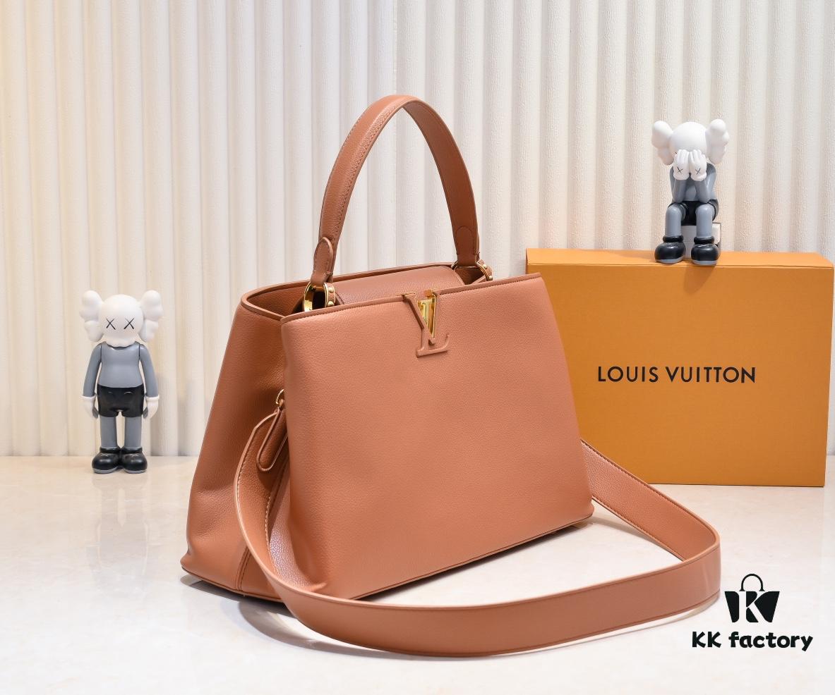 693073fe6e68136f4d9a602c Upgraded M24607 Brown Capucines Souple Large Handbag