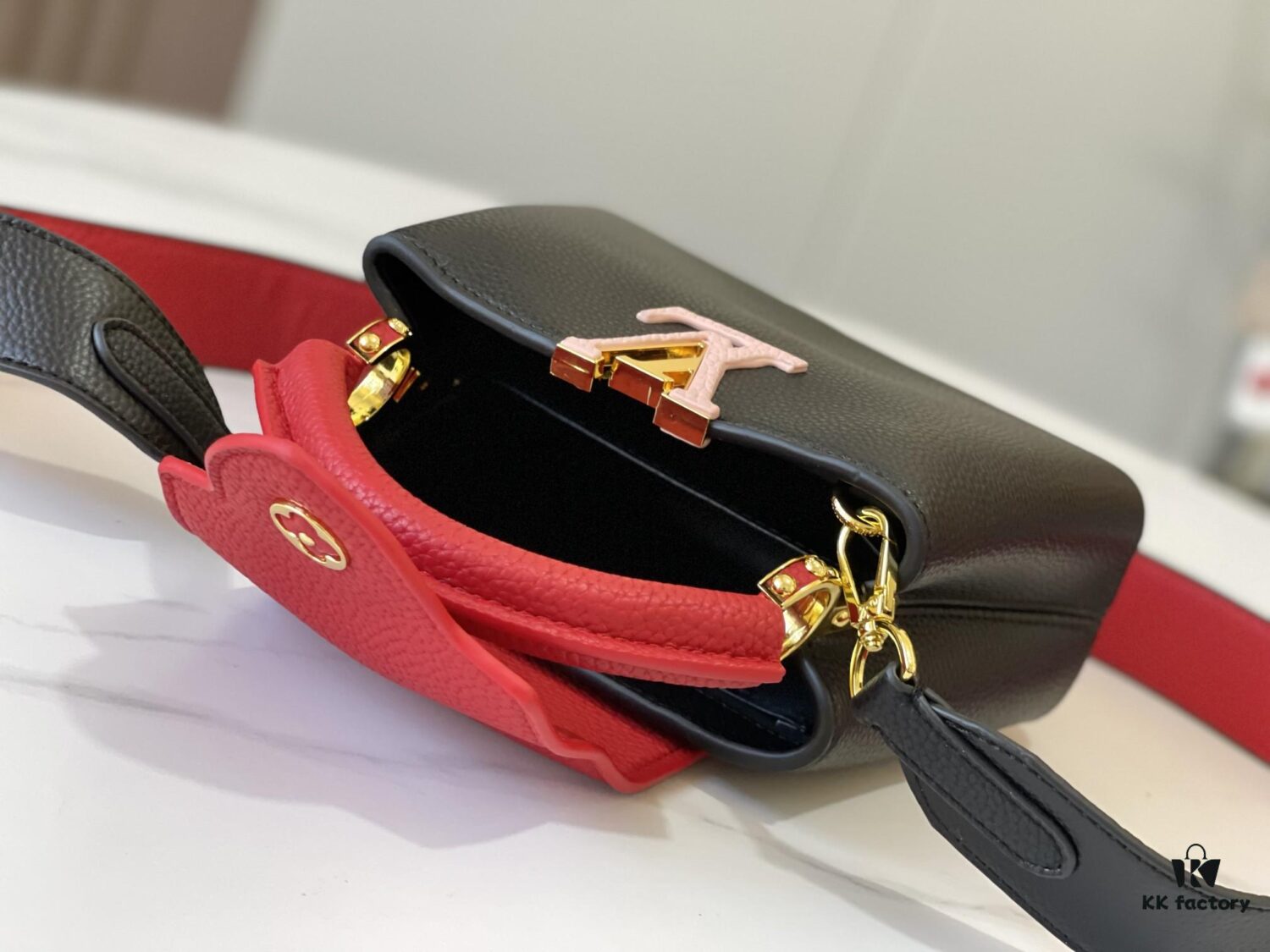 693074016e68136f4d9a602f Upgraded Version 💋 M56848 Black with Deep Watermelon Red and Gold Hardware