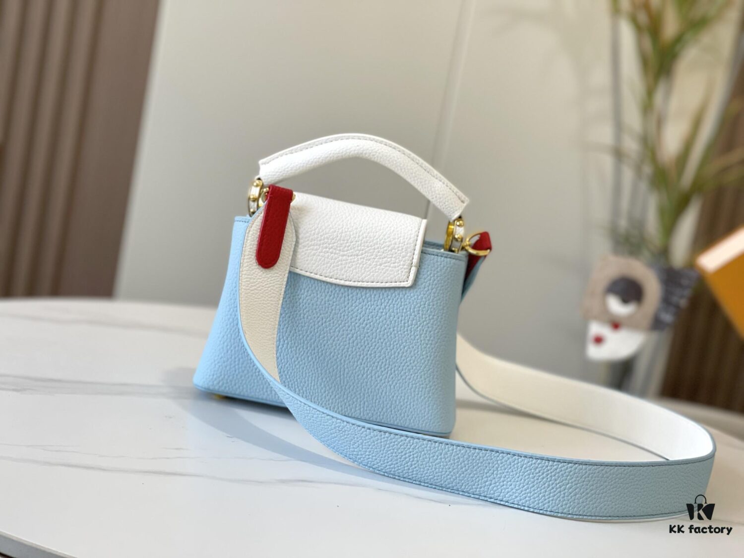 Upgraded Version M56848 Light Blue with Beige and Silver-Tone Hardware