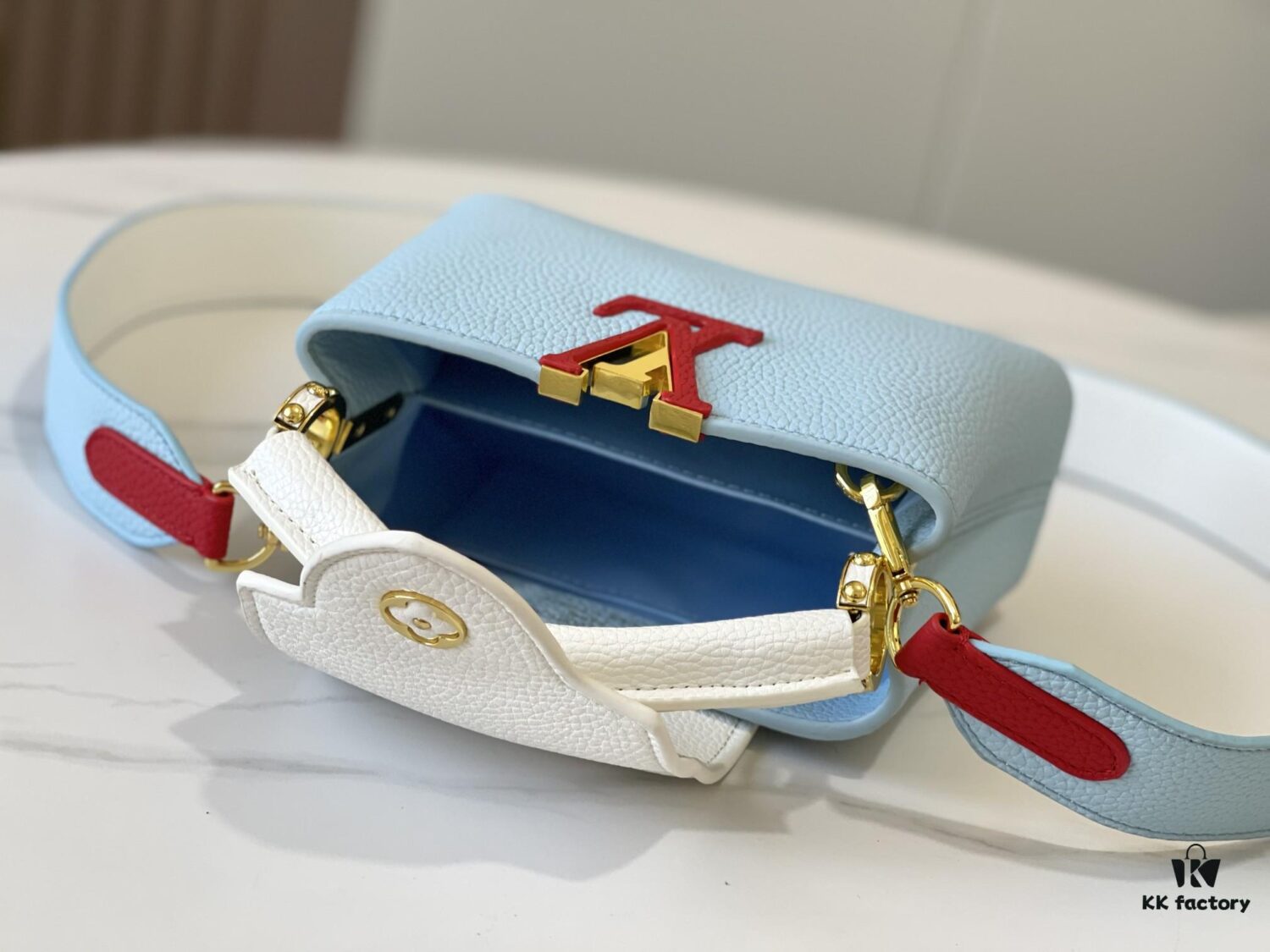 Upgraded Version M56848 Light Blue with Beige and Silver-Tone Hardware