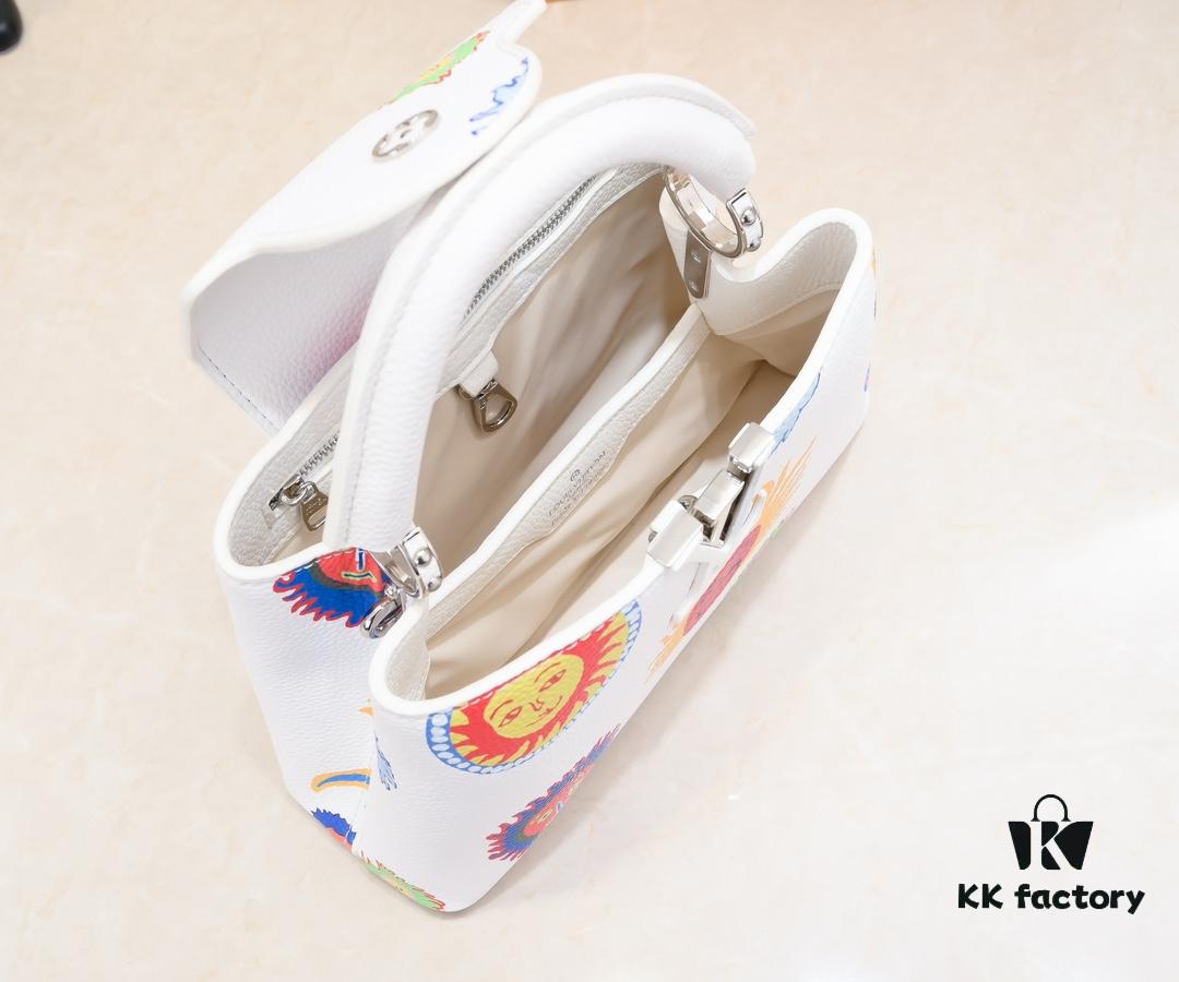 693074406e68136f4d9a60c7 Upgraded Version White M21727 Louis Vuitton x Yayoi Kusama Capsule Collection LV x YK Capucines BB Bag