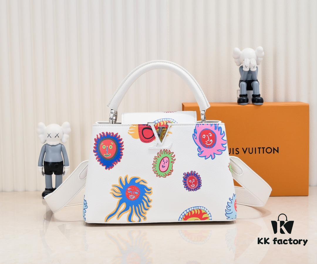 693074416e68136f4d9a60c8 Upgraded Version White M21728 Yayoi Kusama Infinity Net Capucines MM Handbag