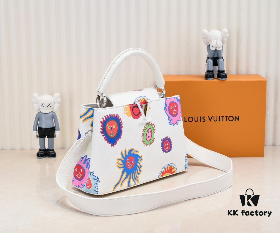 693074426e68136f4d9a60c9 Upgraded Version White M21728 Yayoi Kusama Infinity Net Capucines MM Handbag