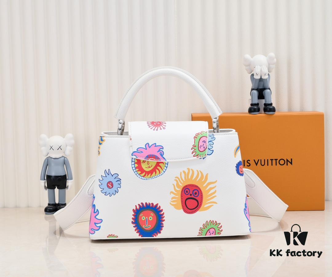 693074426e68136f4d9a60ca Upgraded Version White M21728 Yayoi Kusama Infinity Net Capucines MM Handbag
