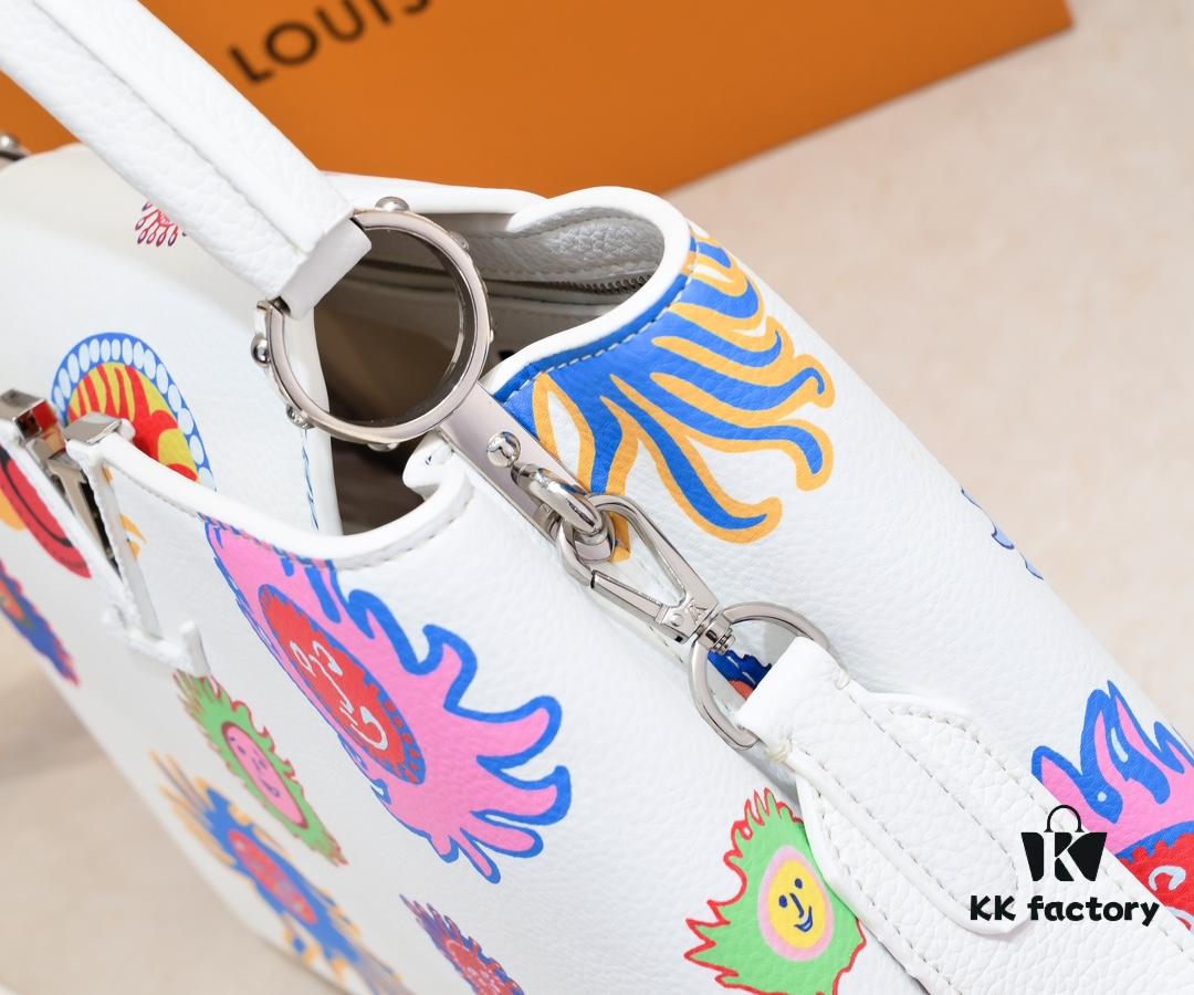 693074436e68136f4d9a60cc Upgraded Version White M21728 Yayoi Kusama Infinity Net Capucines MM Handbag