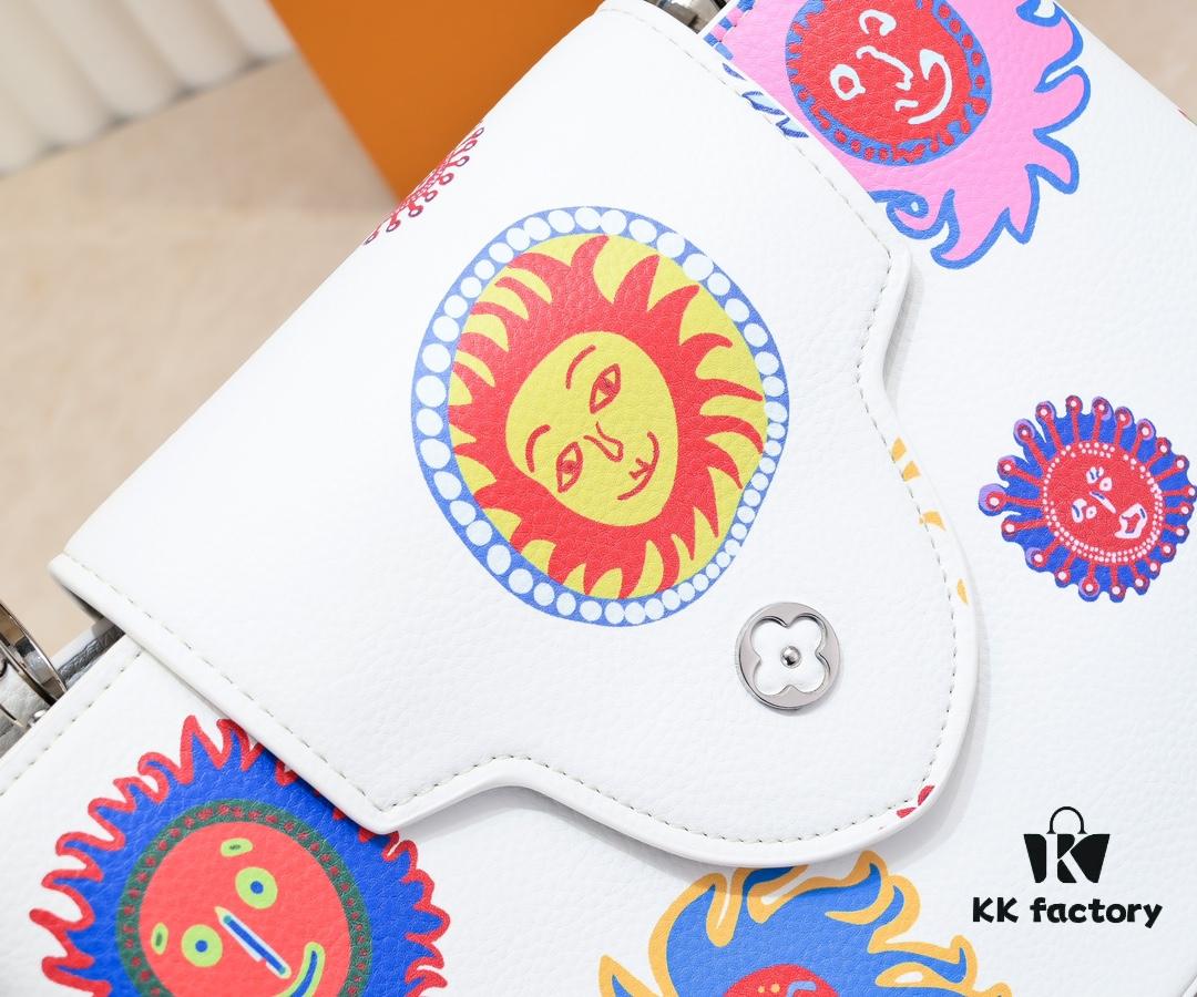 693074446e68136f4d9a60ce Upgraded Version White M21728 Yayoi Kusama Infinity Net Capucines MM Handbag