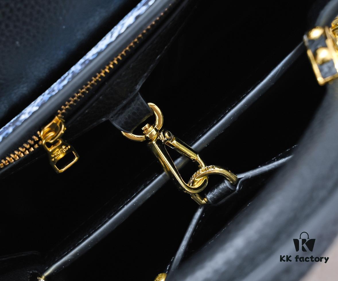 693074476e68136f4d9a60d4 Upgraded Black M21725 Louis Vuitton x Yayoi Kusama New Collaboration Capsule Collection Explores the Bizarre Dreamscape of the LV x YK Capucines PM Bag, Drawing Inspiration from the Artist's 'My Eternal Soul' Series Since 2009, Featuring Encounters with Eccentric Faces and Organic Forms. Printed and Embroidered Motifs Adorn Luxurious Taurillon Leather, Making It a Distinguished Artistic Collector's Piece.