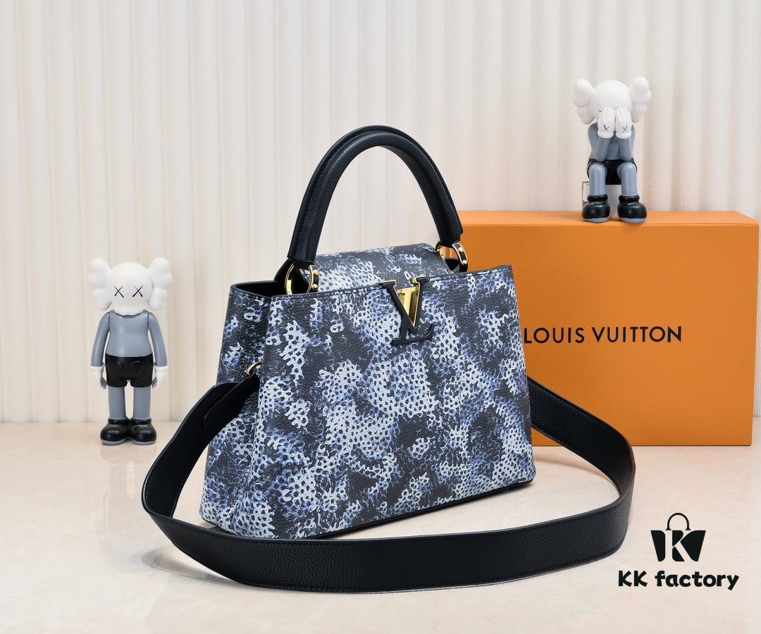 6930744a6e68136f4d9a60da Upgraded Black M21726 Louis Vuitton x Yayoi Kusama Capsule Collection Reimagines the LV x YK Capucines Medium Handbag in a Surreal Dreamscape, Drawing Inspiration from the Japanese Artist's 'My Eternal Soul' Series Since 2009, Featuring Eccentric Faces and Organic Forms. The Artistic Design Is Enhanced with Printed and Embroidered Motifs on Luxurious Taurillon Leather, Making It a Distinguished Addition to Any Art-Inspired Collection.