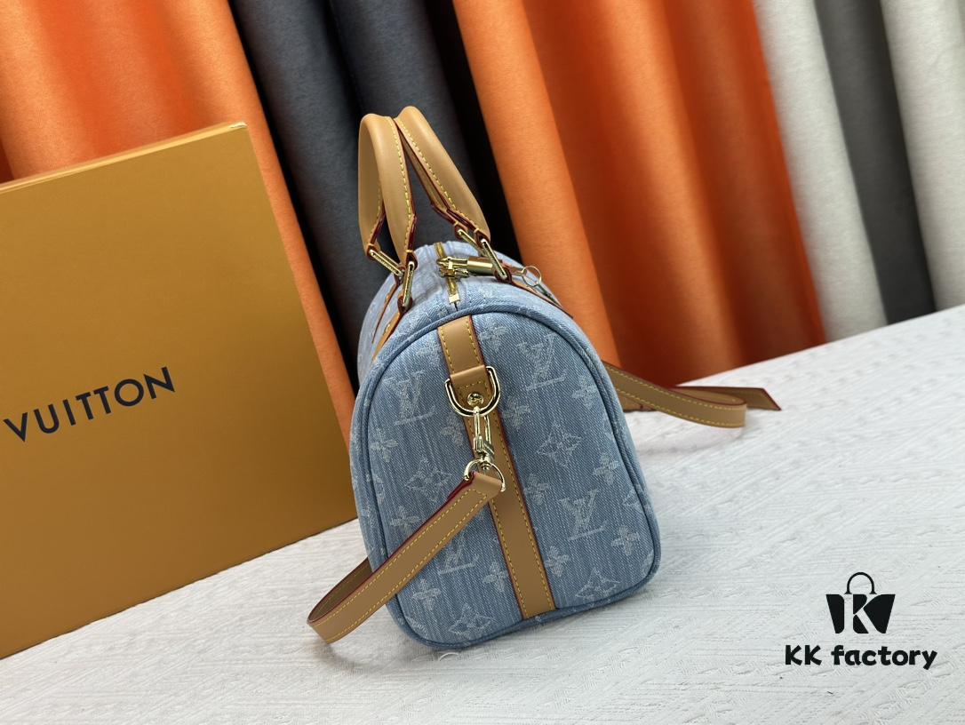 6930748c6e68136f4d9a616a LV SPEEDY 25 Handbag in Light Blue Denim M11213 M40391 M40392