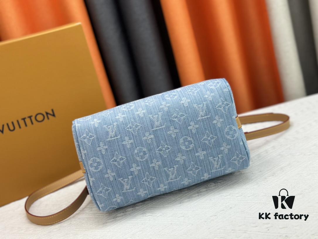 6930748c6e68136f4d9a616d LV SPEEDY 25 Handbag in Light Blue Denim M11213 M40391 M40392