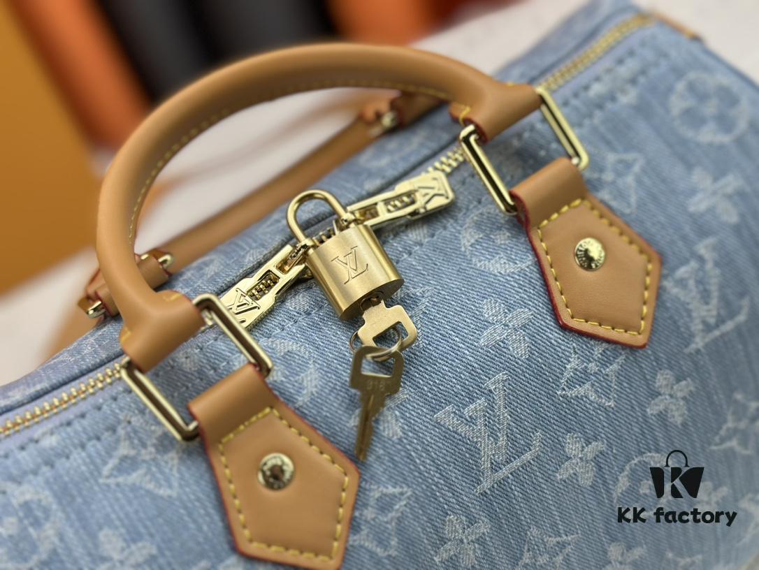 6930748d6e68136f4d9a616e LV SPEEDY 25 Handbag in Light Blue Denim M11213 M40391 M40392