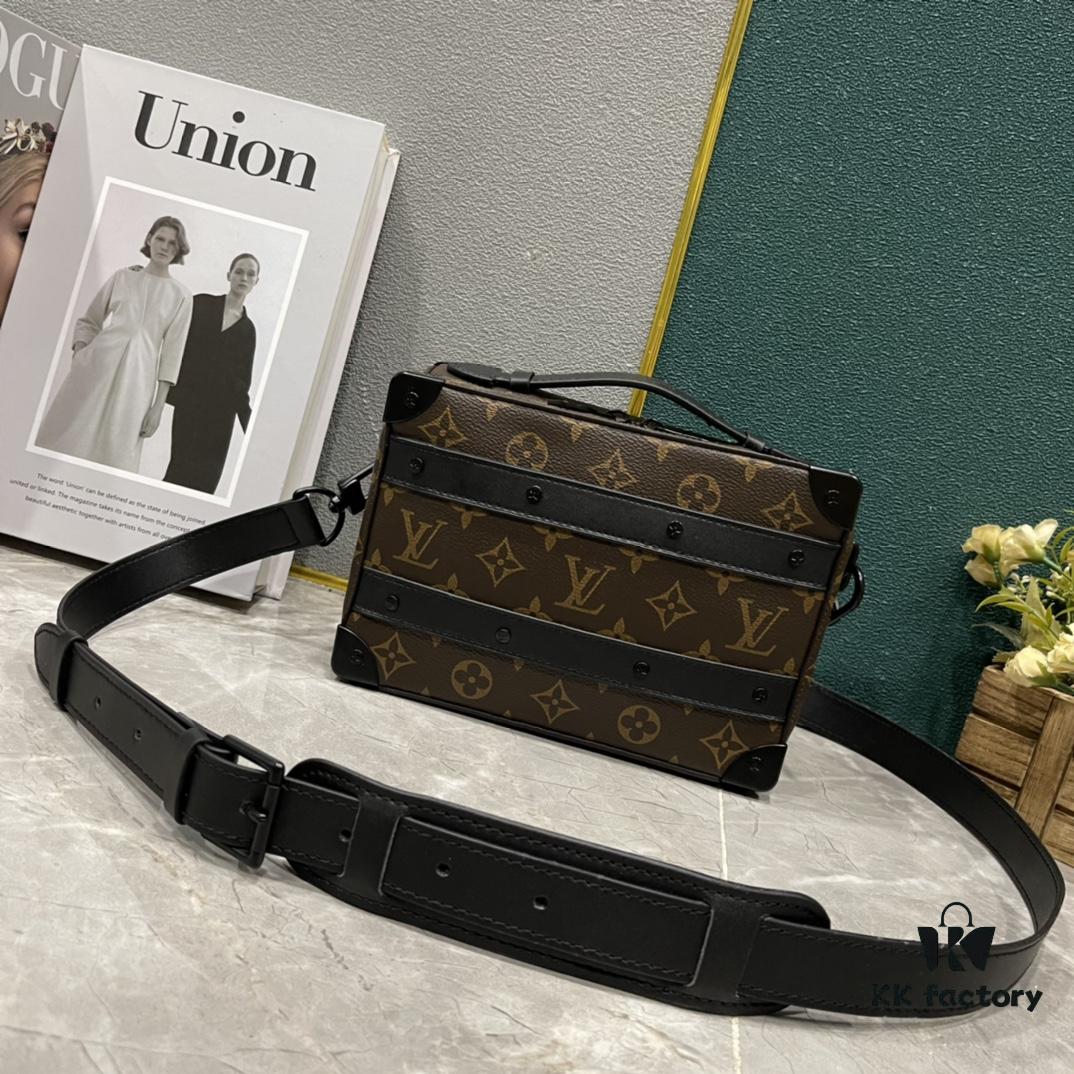 693074ab6e68136f4d9a61b1 Upgraded Version 🔥 M45935 59163 Handle Soft Trunk Handbag crafted from Louis Vuitton's iconic Monogram Macassar canvas, featuring stud corners and leather reinforcement straps that evoke the brand's trunk-making heritage. Sleek silhouette with a detachable shoulder strap allows easy portability for small electronic devices and personal essentials. Wide opening facilitates convenient access to contents.