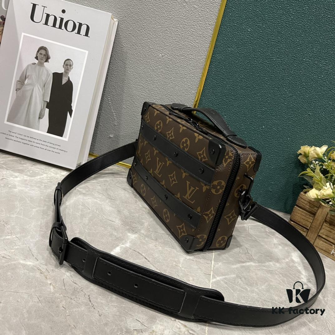 693074ad6e68136f4d9a61b2 Upgraded Version 🔥 M45935 59163 Handle Soft Trunk Handbag crafted from Louis Vuitton's iconic Monogram Macassar canvas, featuring stud corners and leather reinforcement straps that evoke the brand's trunk-making heritage. Sleek silhouette with a detachable shoulder strap allows easy portability for small electronic devices and personal essentials. Wide opening facilitates convenient access to contents.