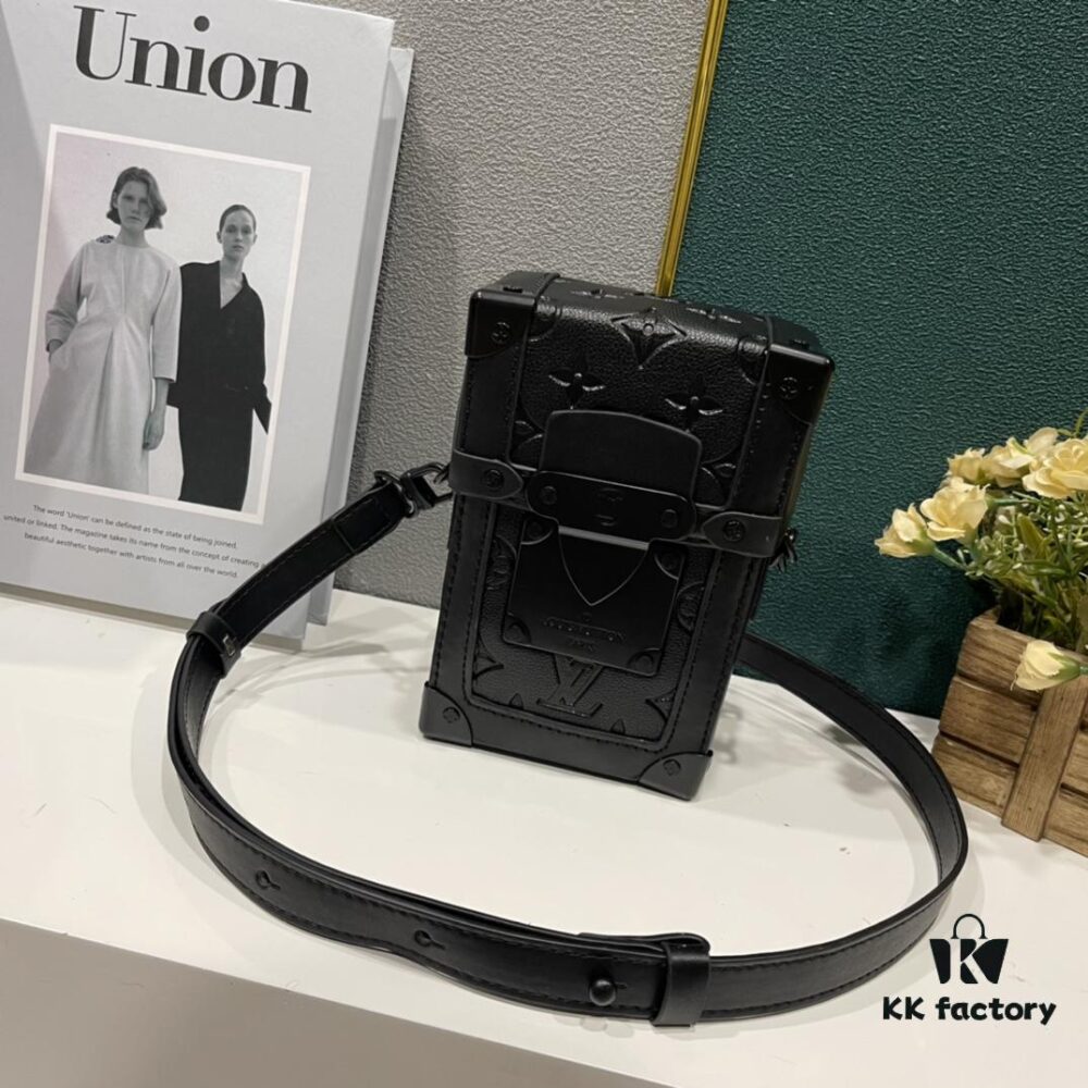 693074d46e68136f4d9a6202 Upgraded Version M82077 M82070 Black Flower, Aged Flower, Full Leather Embossing Latest Model Vertical Trunk Mini Phone Bag