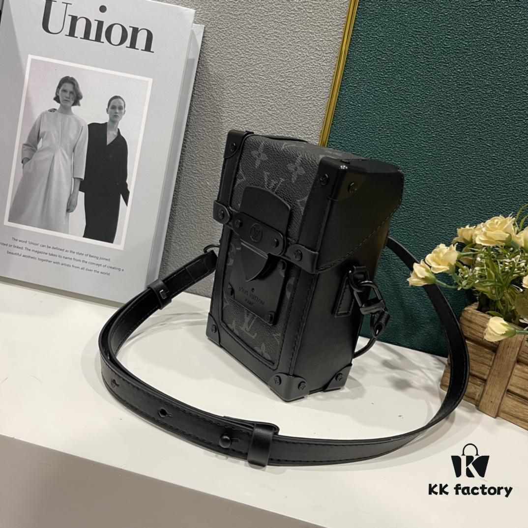 693074d96e68136f4d9a620b Upgraded Version M82077 M82070 Black Floral, Aged Floral, Full Leather Embossing Latest Model Vertical Trunk Mini Phone Bag