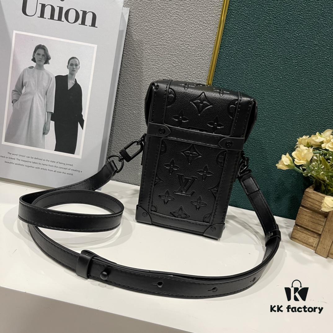 693074df6e68136f4d9a6216 Upgraded Version M82077 M82070 Black Flower, Aged Flower, Full Leather Embossing Latest Model Vertical Trunk Mini Phone Bag
