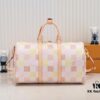 693075886e68136f4d9a6371 Keepall Bandoulière 50 in Damier Golf Coated Canvas – Green Check M40667 and Pink Check M40713