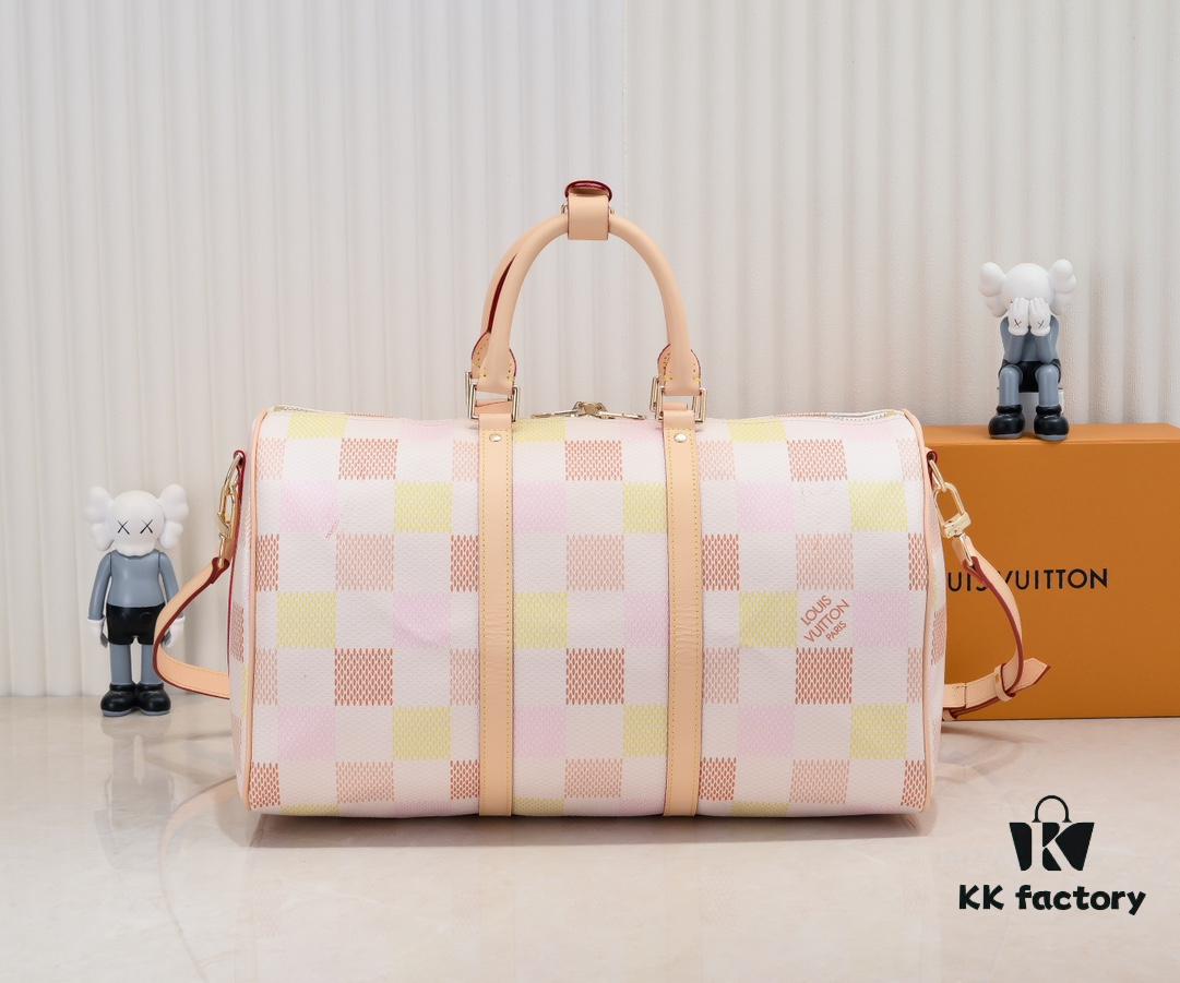 693075886e68136f4d9a6371 Keepall Bandoulière 50 in Damier Golf Coated Canvas – Green Check M40667 and Pink Check M40713