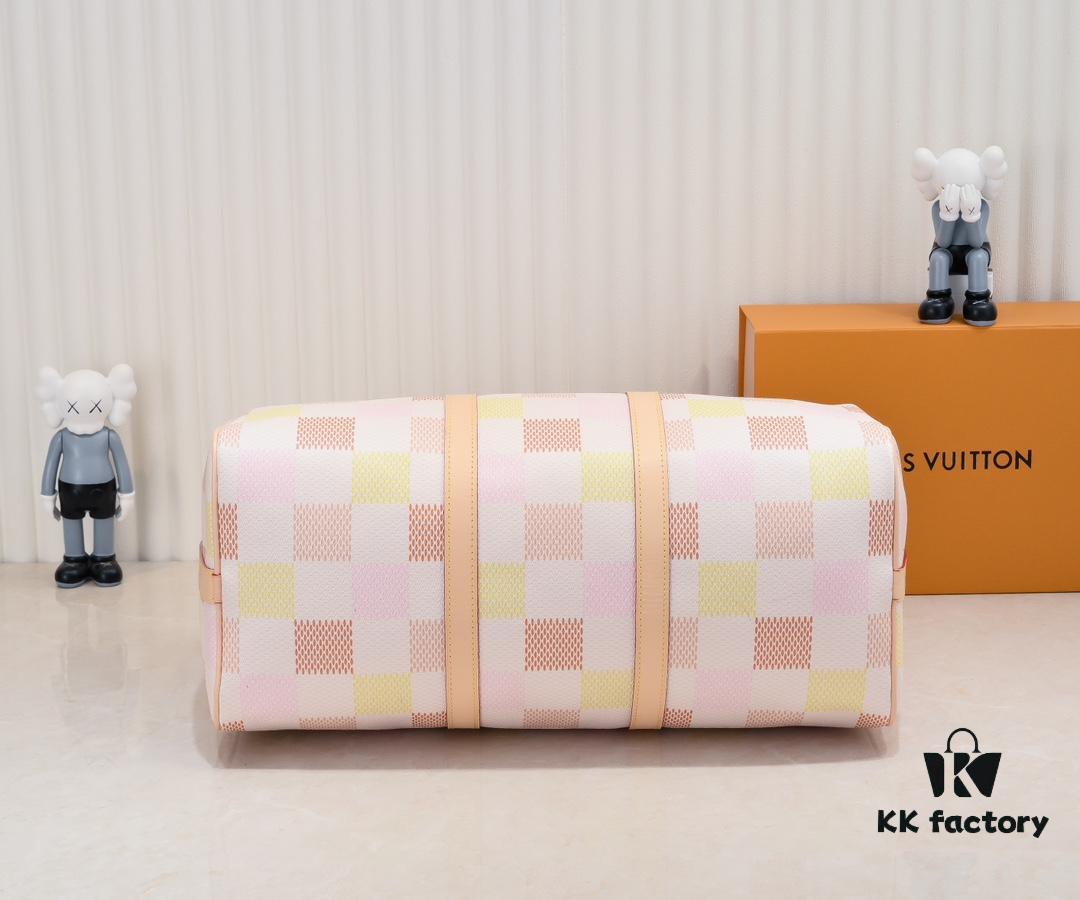 693075886e68136f4d9a6374 Keepall Bandoulière 50 in Damier Golf Coated Canvas – Green Check M40667 and Pink Check M40713