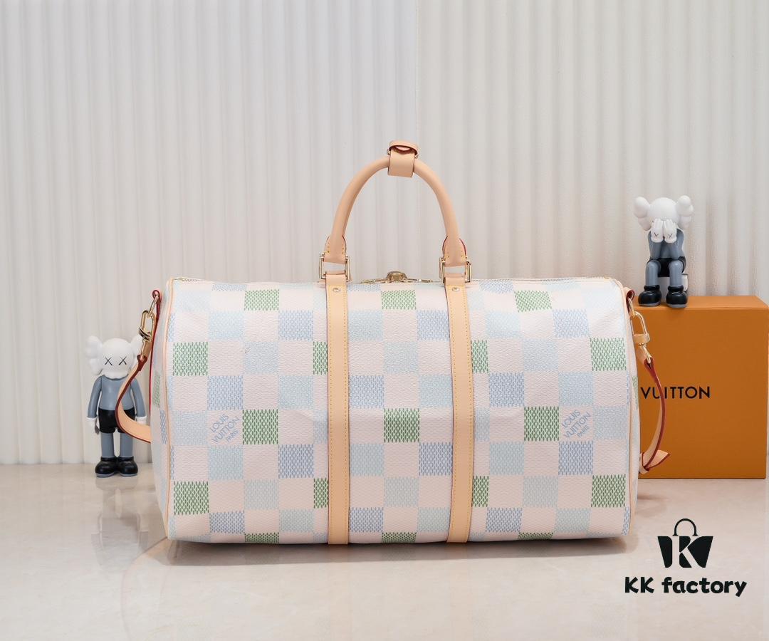 6930758c6e68136f4d9a637a Keepall Bandoulière 50 Travel Bag in Damier Golf Coated Canvas with M40667 Green Check and M40713 Pink Check