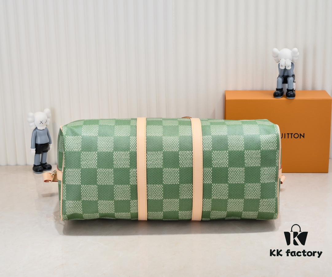 693075906e68136f4d9a6381 Keepall Bandoulière 50 Travel Bag in Damier Golf Coated Canvas with Green and Pink Check Pattern