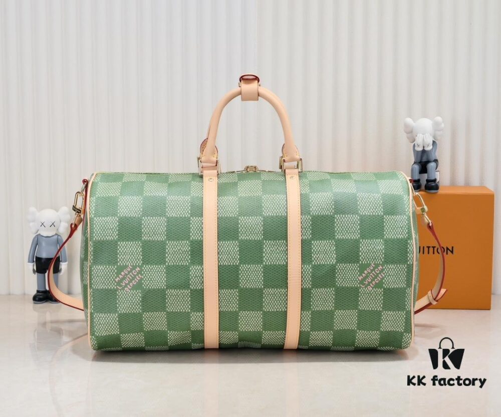 Keepall Bandoulière 50 Travel Bag in Damier Golf Coated Canvas with Green and Pink Check Pattern