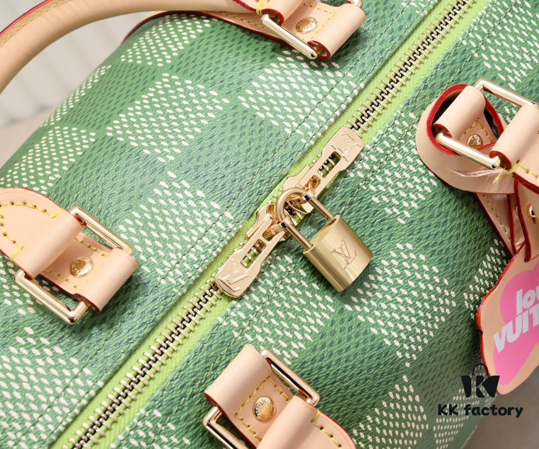 693075926e68136f4d9a6384 Keepall Bandoulière 50 Travel Bag in Damier Golf Coated Canvas with Green and Pink Check Pattern