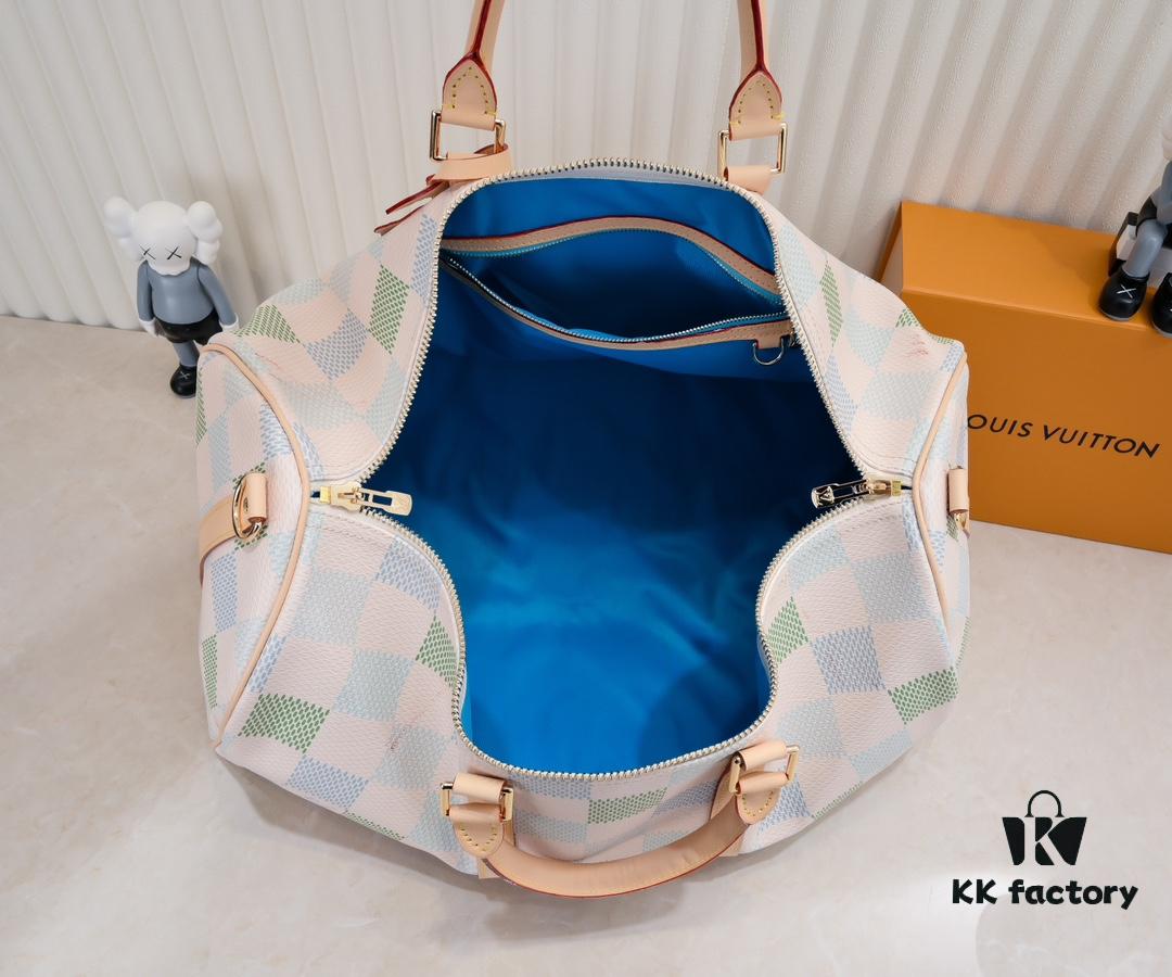 693075926e68136f4d9a6385 Keepall Bandoulière 50 Travel Bag in Damier Golf Coated Canvas with M40667 Green Check and M40713 Pink Check