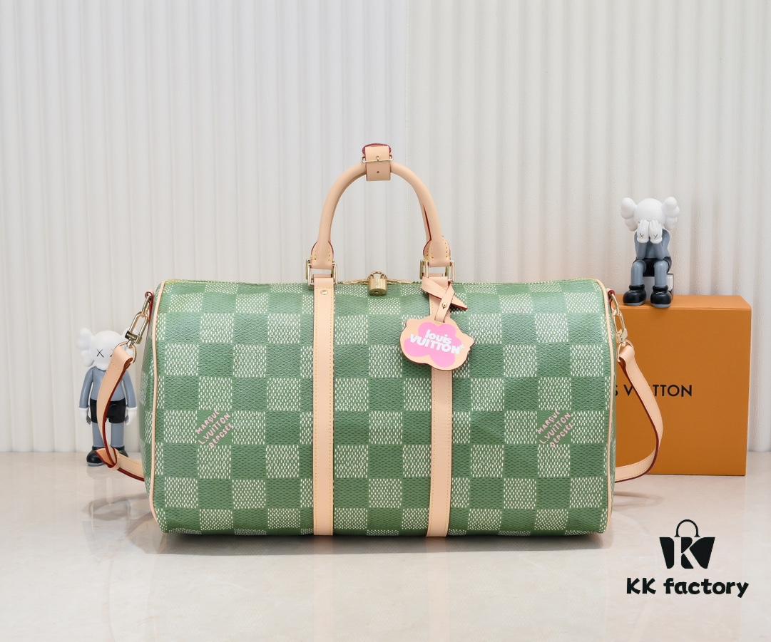 693075946e68136f4d9a6388 Keepall Bandoulière 50 Travel Bag in Damier Golf Coated Canvas with Green and Pink Check Pattern