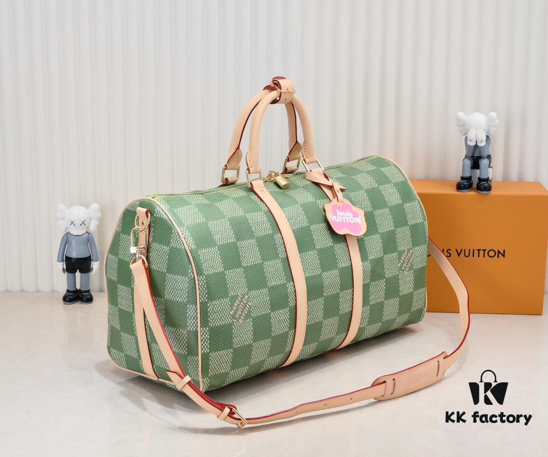 693075956e68136f4d9a638a Keepall Bandoulière 50 Travel Bag in Damier Golf Coated Canvas with Green and Pink Check Pattern