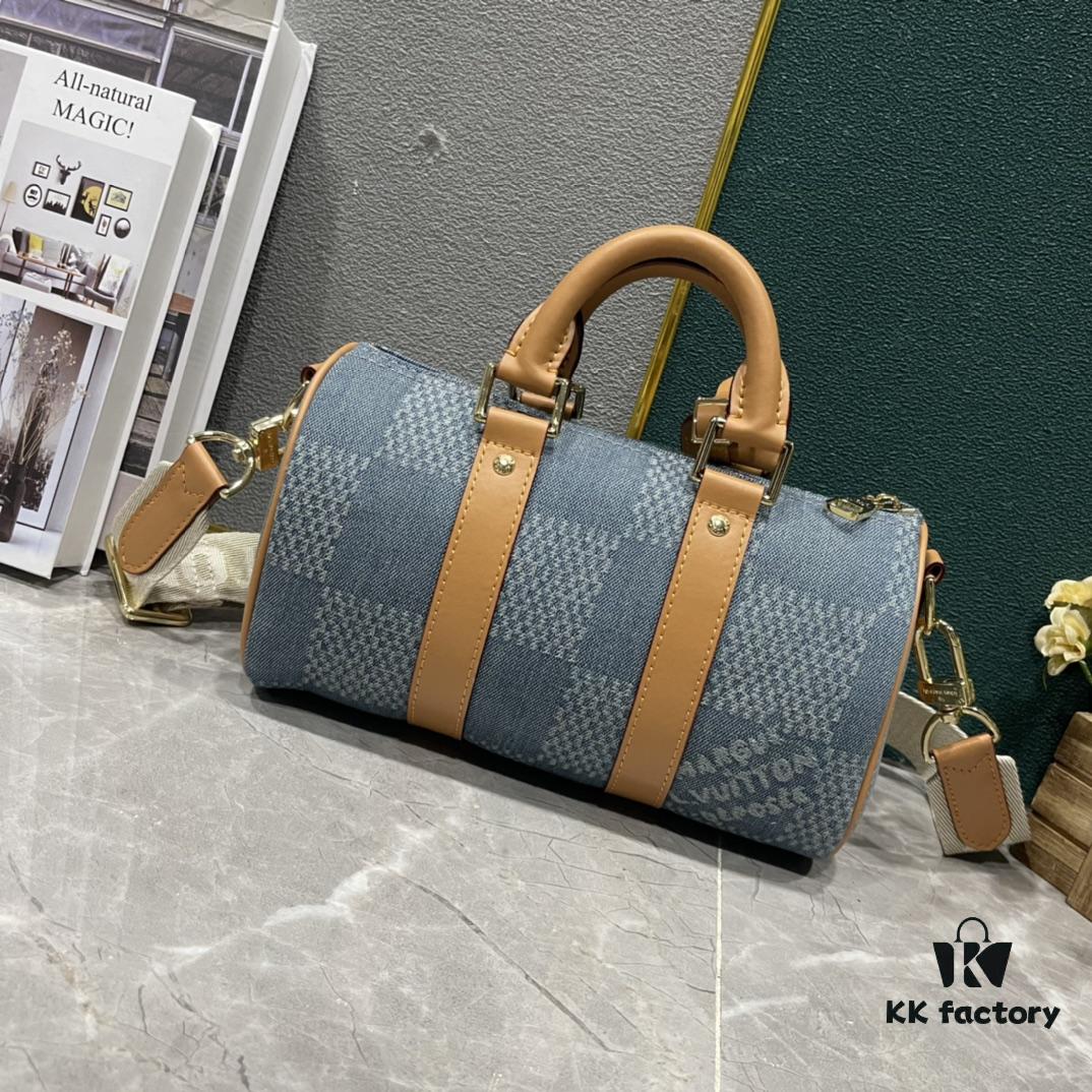 693075d86e68136f4d9a640b Upgraded M46271 M22762 Checkered Denim Keepall 25 Bag