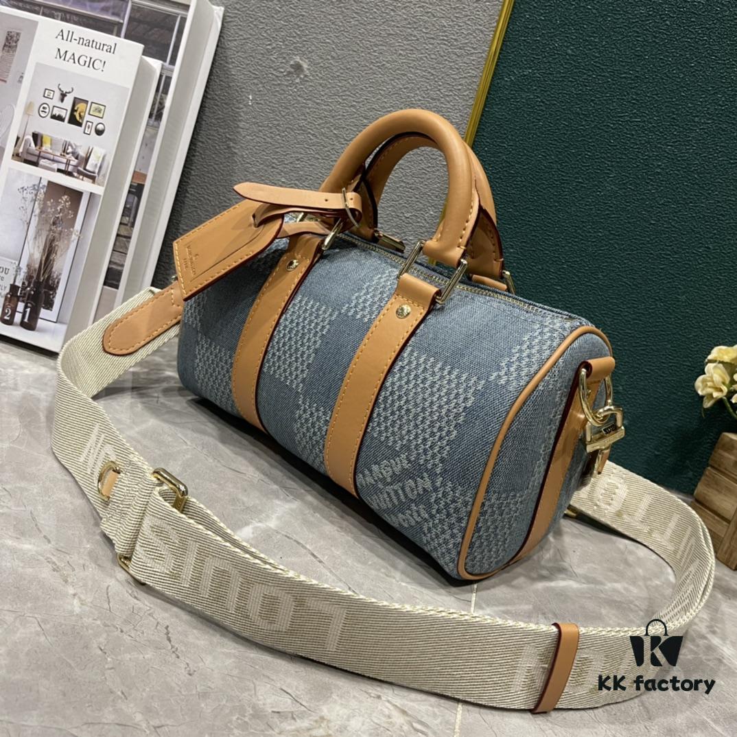 693075db6e68136f4d9a6412 Upgraded M46271 M22762 Checkered Denim Keepall 25 Bag