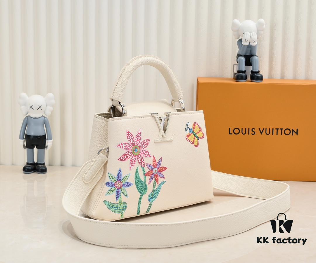 693076136e68136f4d9a6487 Upgraded Version M21755 White LV x YK Capucines Small Handbag