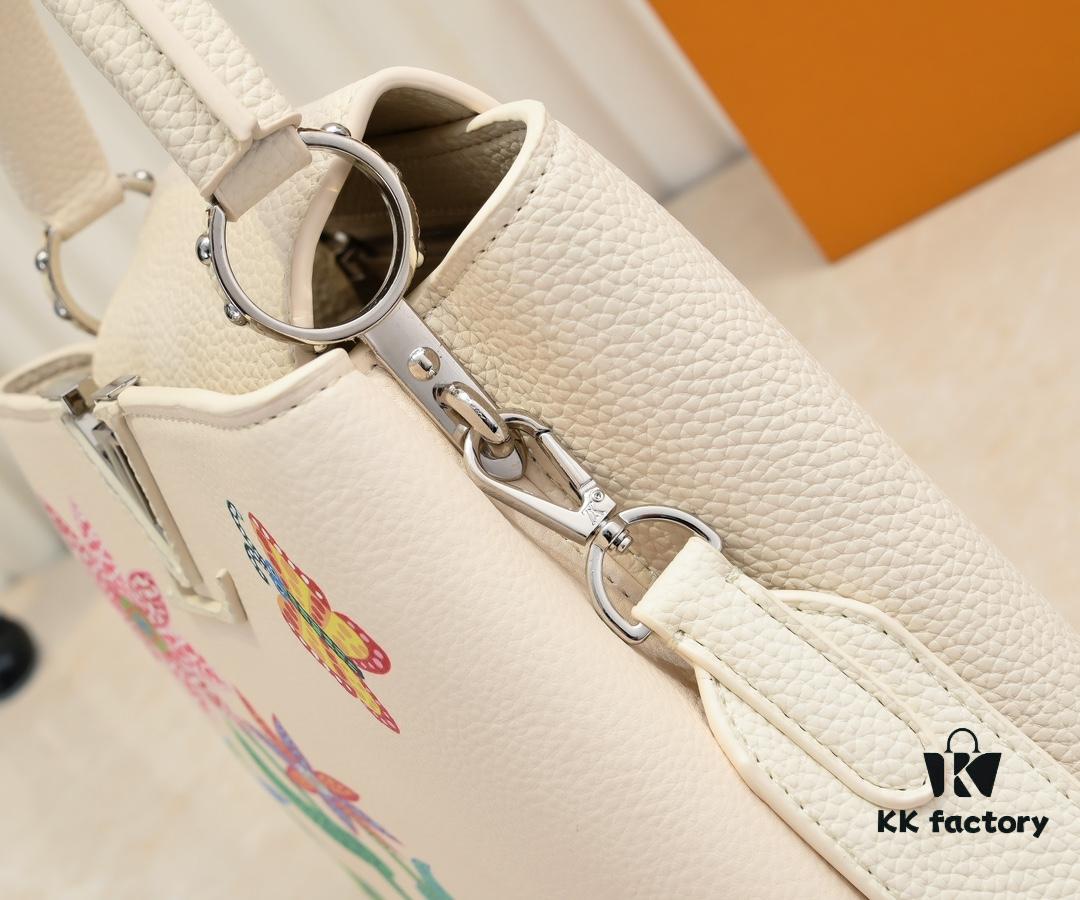 693076136e68136f4d9a648b Upgraded Version M21755 White LV x YK Capucines Small Handbag