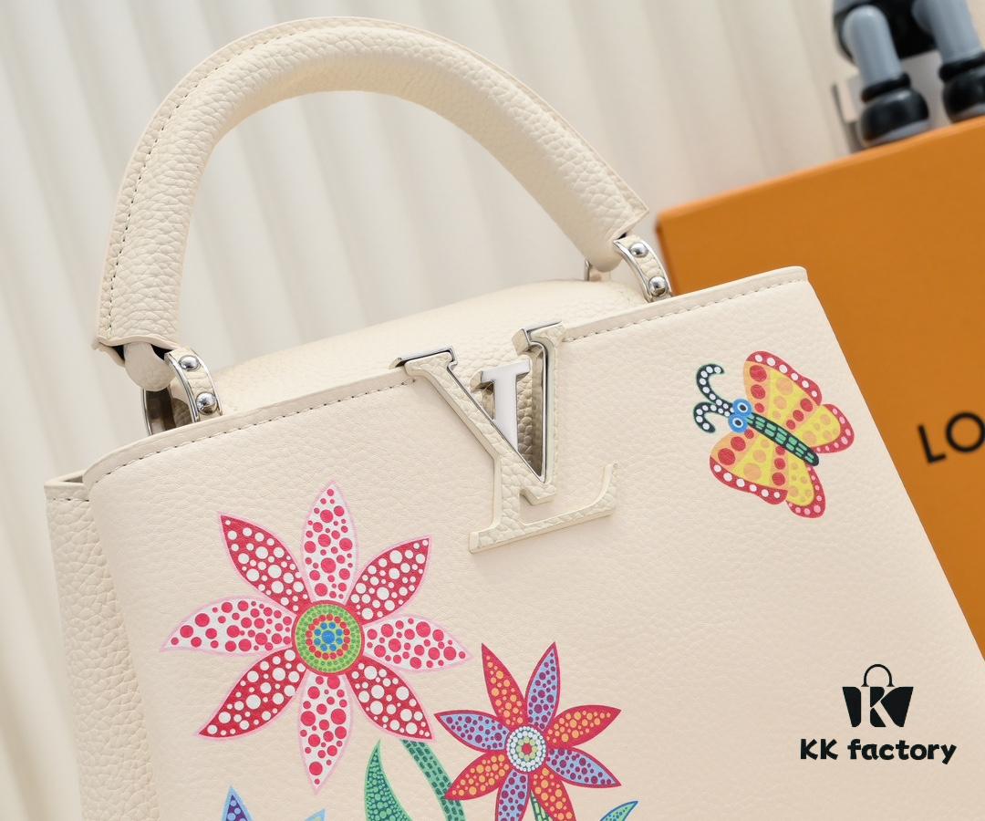 693076146e68136f4d9a648c Upgraded Version M21755 White LV x YK Capucines Small Handbag