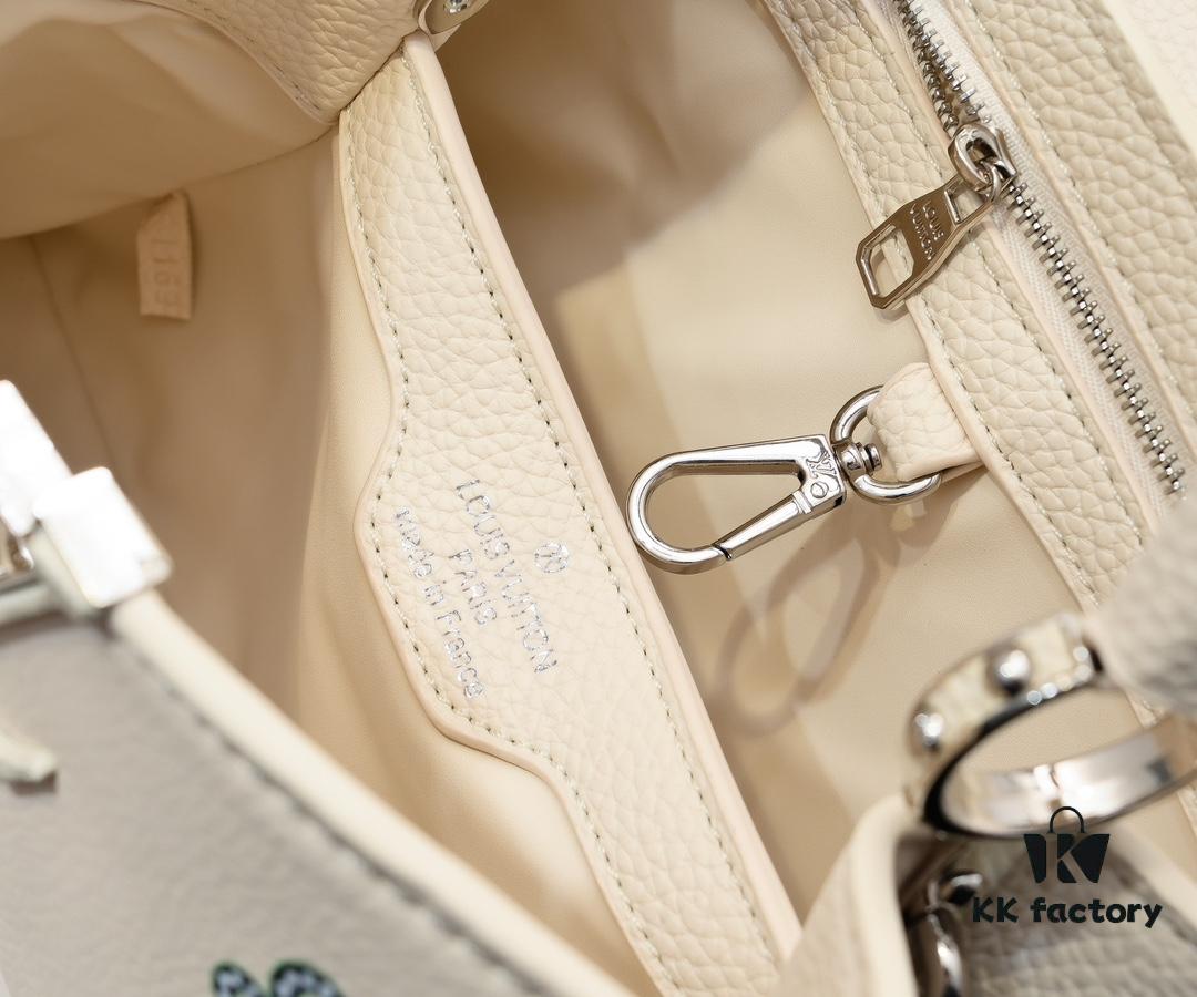 693076156e68136f4d9a648e Upgraded Version M21755 White LV x YK Capucines Small Handbag