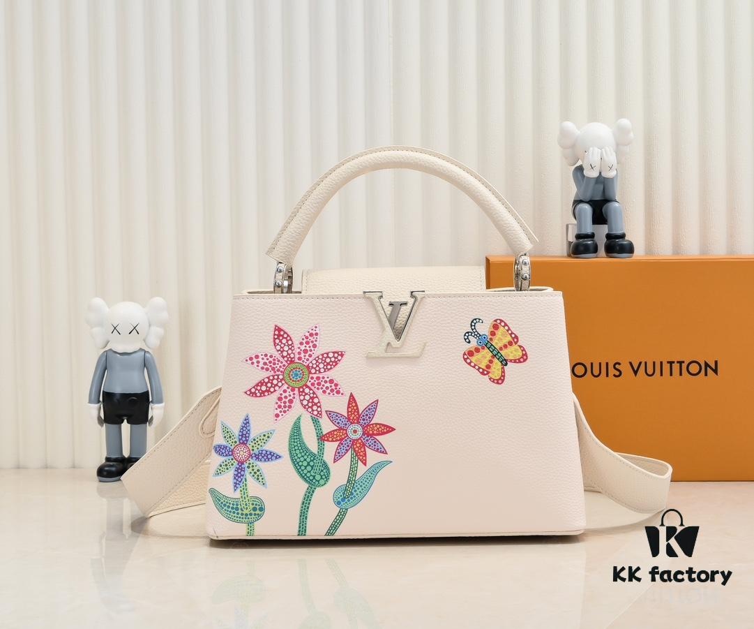 693076156e68136f4d9a648f Upgraded Version M21756 White LV x YK Capucines Medium Handbag