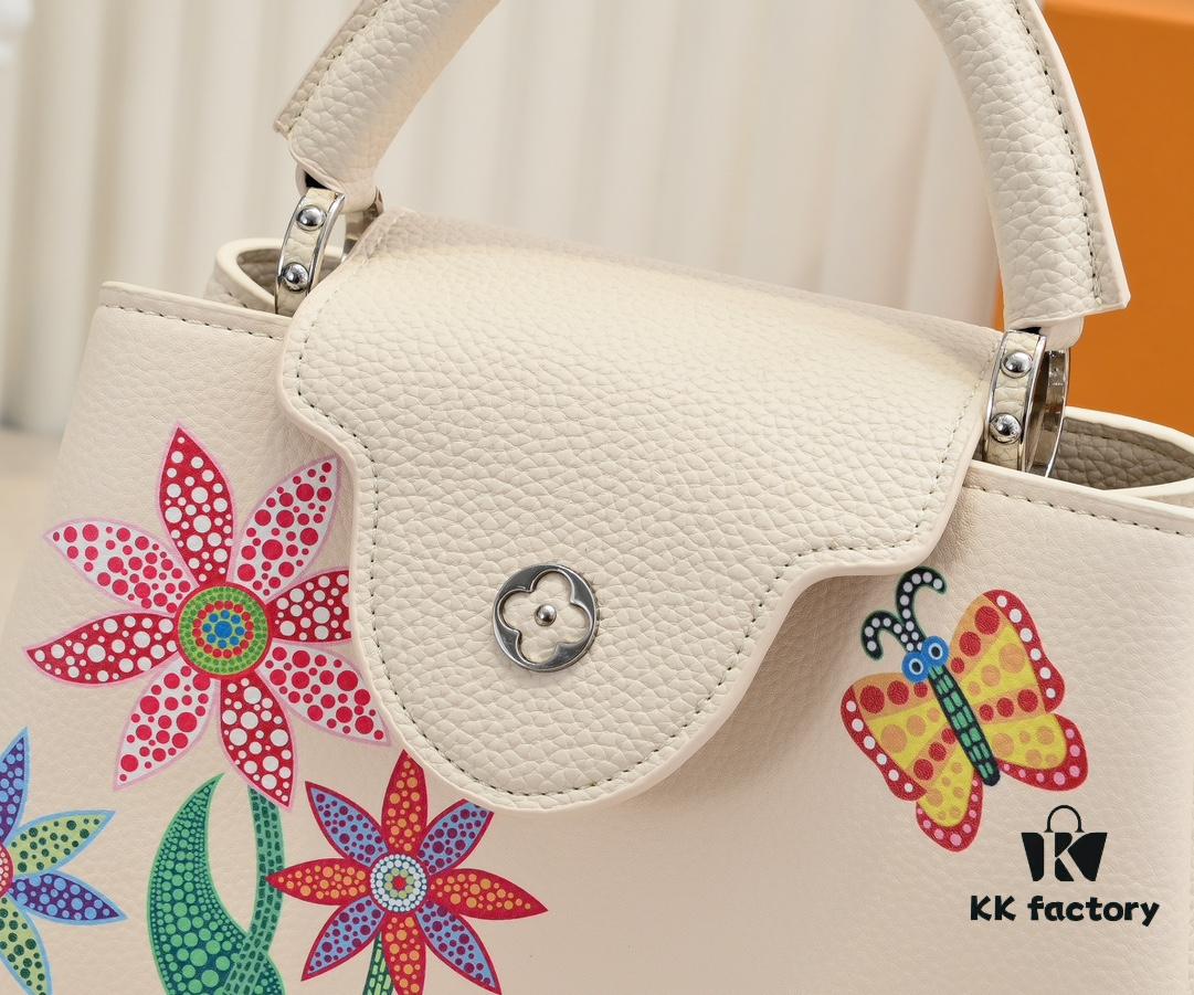 693076166e68136f4d9a6490 Upgraded Version M21755 White LV x YK Capucines Small Handbag
