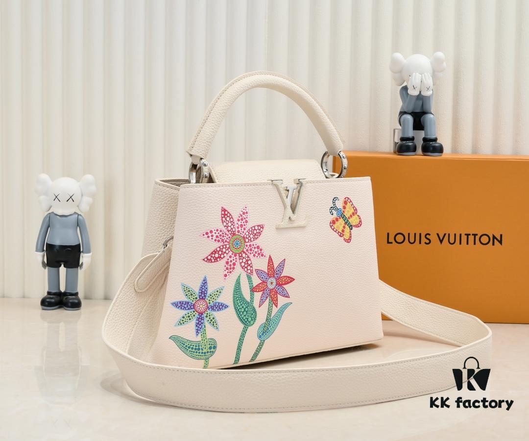 693076166e68136f4d9a6491 Upgraded Version M21756 White LV x YK Capucines Medium Handbag