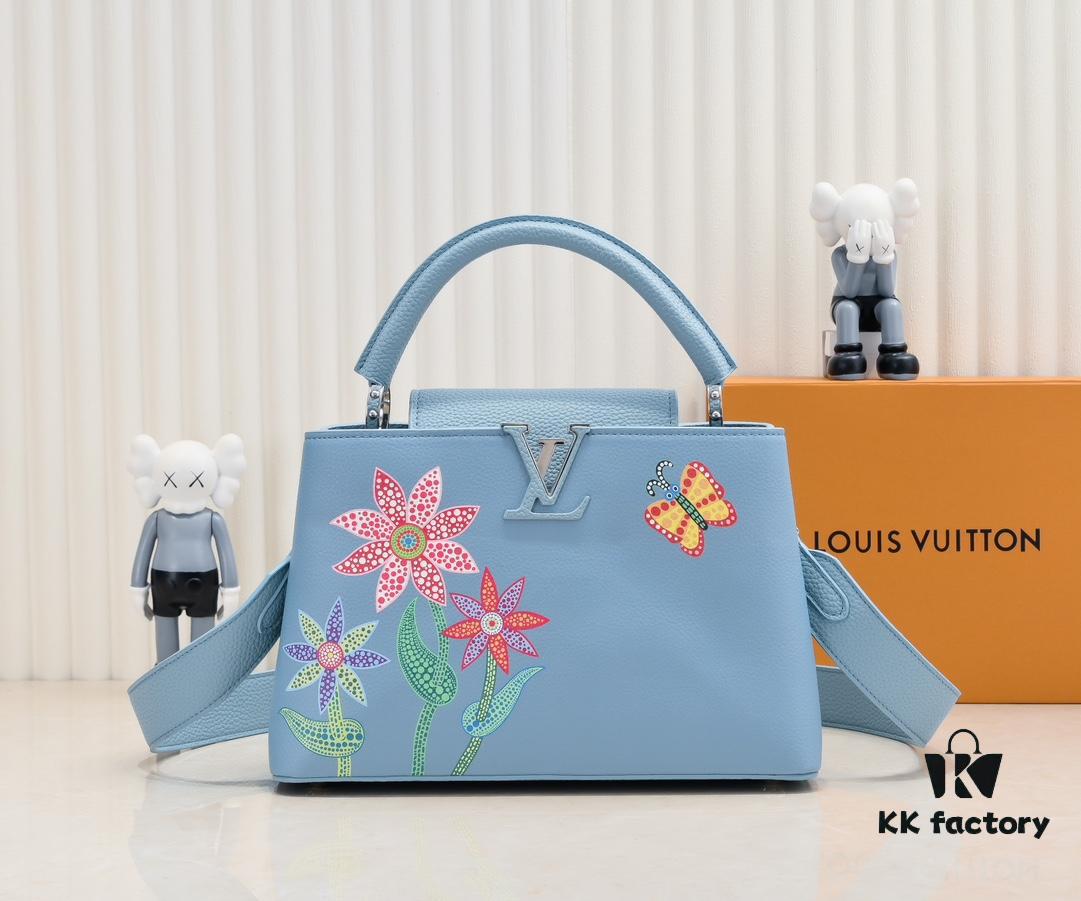 693076206e68136f4d9a64a8 Upgraded Version M21756 Blue LV x YK Capucines Medium Handbag