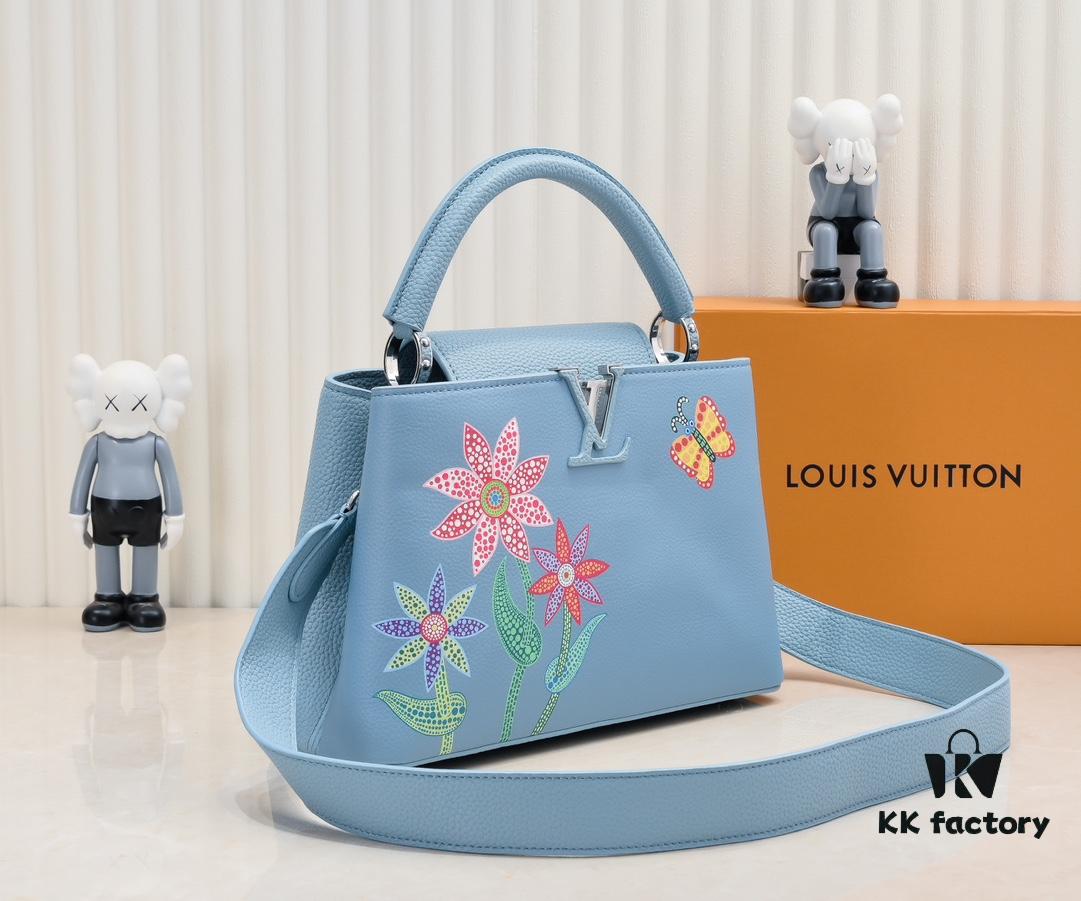 693076216e68136f4d9a64ac Upgraded Version M21756 Blue LV x YK Capucines Medium Handbag