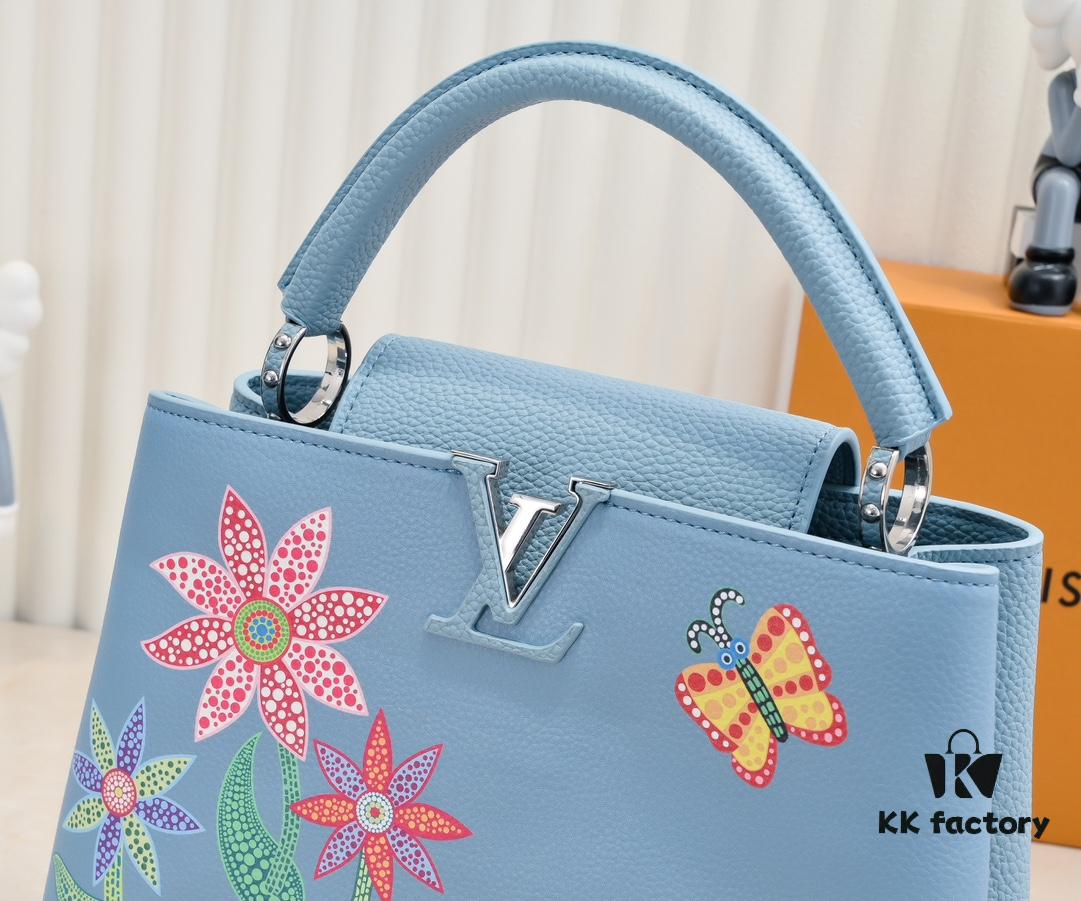 693076236e68136f4d9a64af Upgraded Version M21756 Blue LV x YK Capucines Medium Handbag