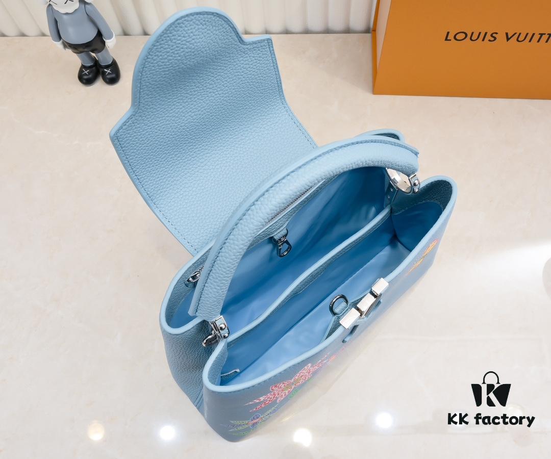 693076276e68136f4d9a64b7 Upgraded Version M21756 Blue LV x YK Capucines Medium Handbag