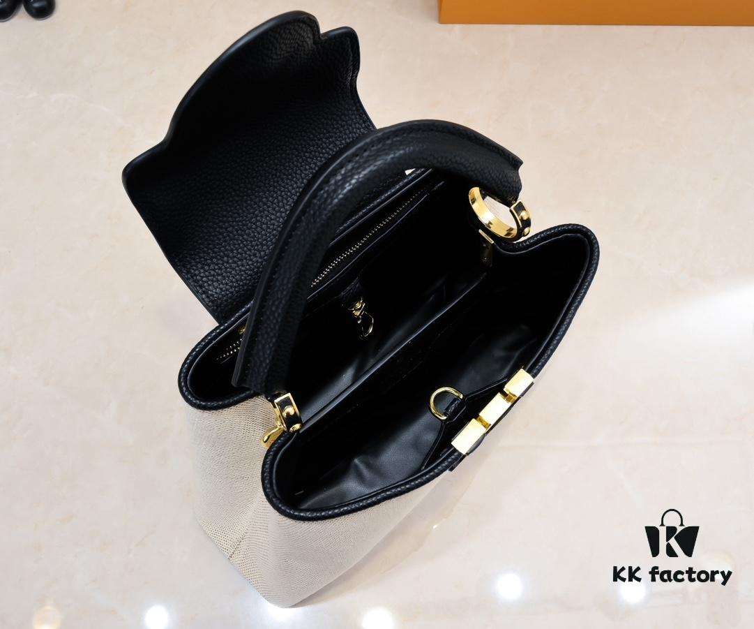 693076376e68136f4d9a64dc Upgraded M59873 Linen with Black and Gold Hardware