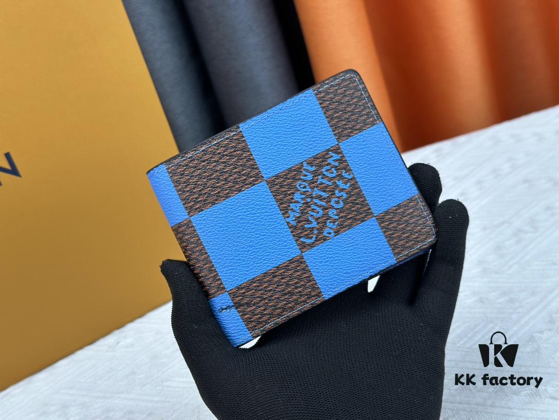 693076786e68136f4d9a656f Wallet Model: M40452 Deep Blue Check Louis Vuitton Classic Brazza Wallet