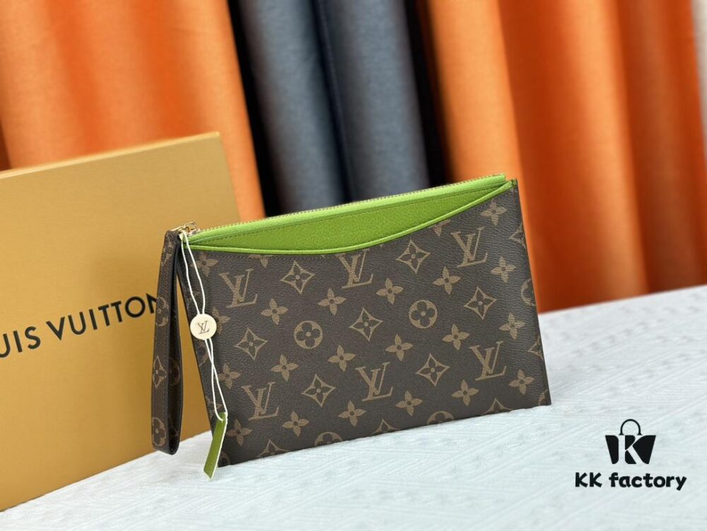693076d26e68136f4d9a6618 M60910, Real Item Photography, Exquisitely Crafted Pallas Clutch Combining Classic Monogram Canvas with Vibrant Colors for a Pleasing Effect