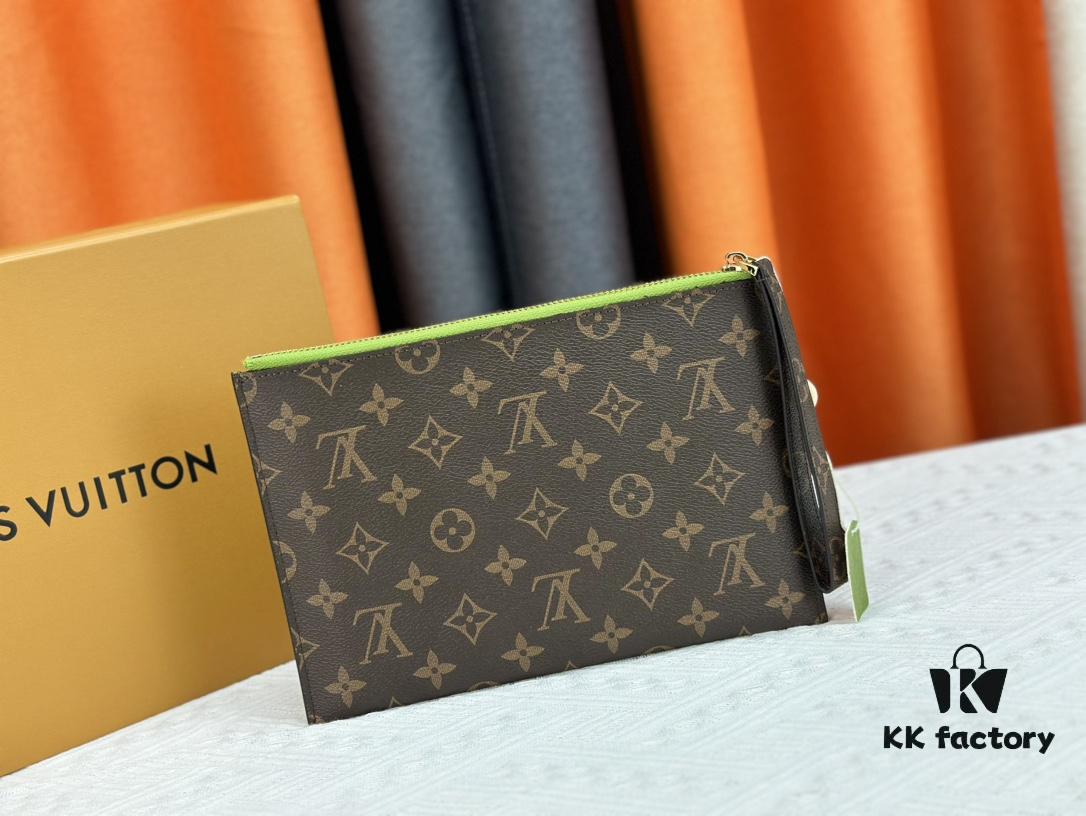 693076d36e68136f4d9a6619 M60910, Real Item Photography, Exquisitely Crafted Pallas Clutch Combining Classic Monogram Canvas with Vibrant Colors for a Pleasing Effect