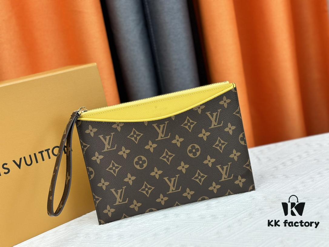 693076dc6e68136f4d9a6628 M60910, Real Item Photography, Exquisitely Crafted Pallas Clutch Combining Classic Monogram Canvas with Vibrant Colors for a Delightful Effect