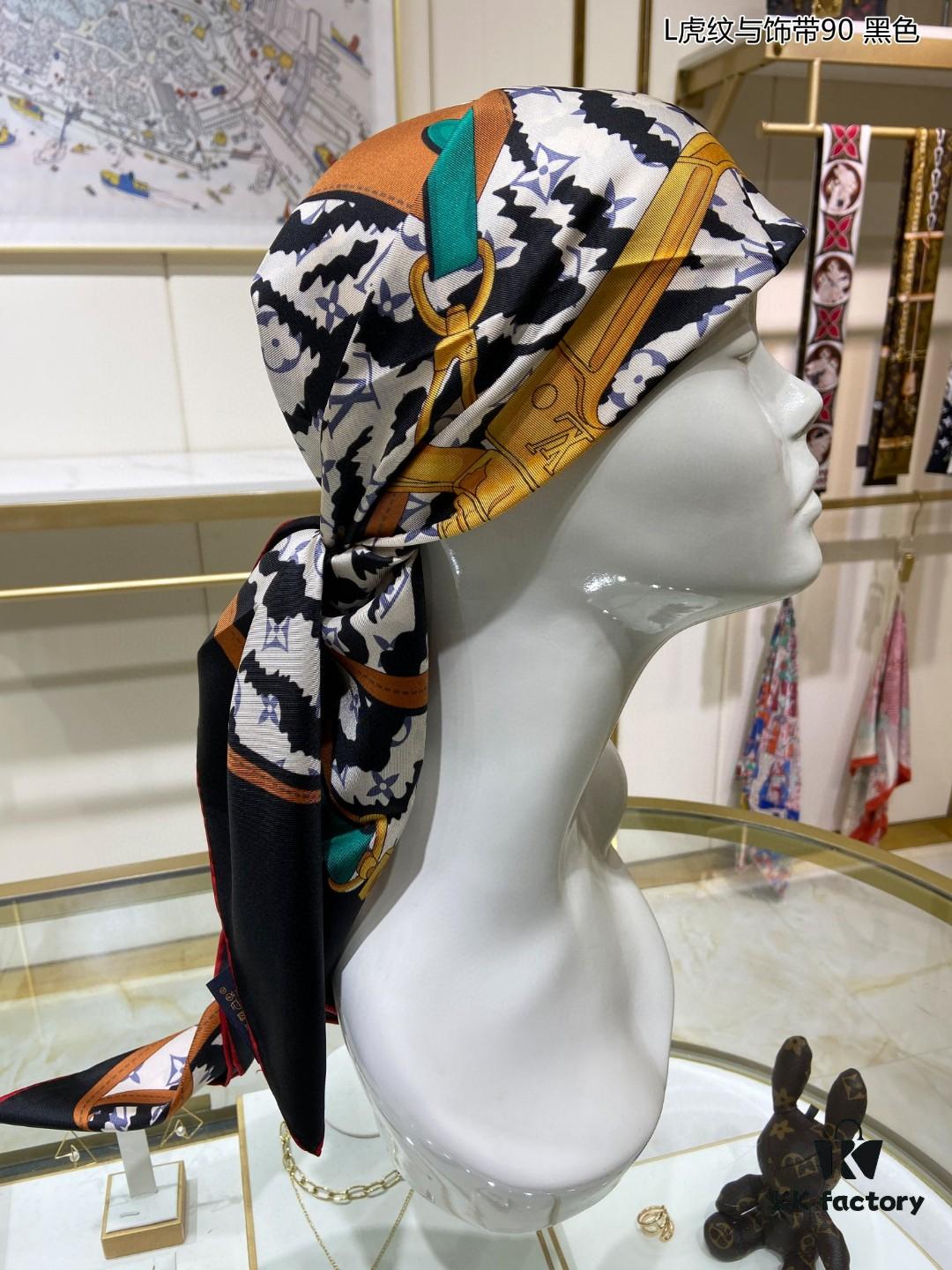 693077396e68136f4d9a66e7 Luxury LV Monogram Tiger Stripe Silk Scarf - Premium Quality 100% Twill Silk 90x90cm