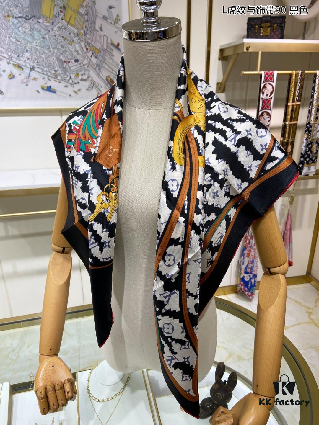 6930773b6e68136f4d9a66ea Luxury LV Monogram Tiger Stripe Silk Scarf - Premium Quality 100% Twill Silk 90x90cm